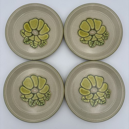 4 x Vintage Kiln Craft Stoneware Green Festival Side Plates 6.5" - Picture 4 of 10