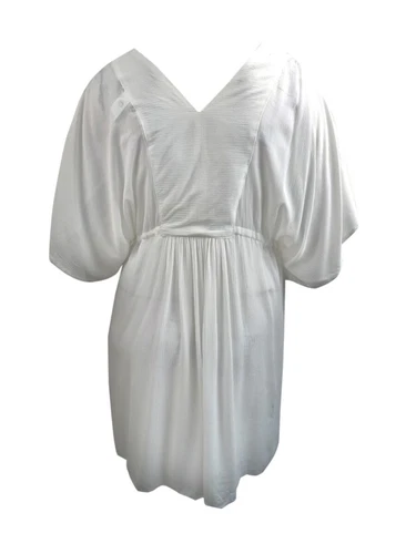 Lauren Ralph Lauren Women's Crinkle Rayon Tunic Swim Top Cover-Up (M, White)