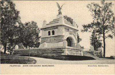 Old postcard AK FILIPSTAD John Ericssons Monument SWEDEN (1119543)