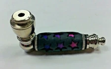 FIMO CLAY 3D PURPLE STARS NICKEL METAL HAND PIPE TOBACCO SMOKE THROUGH LID 