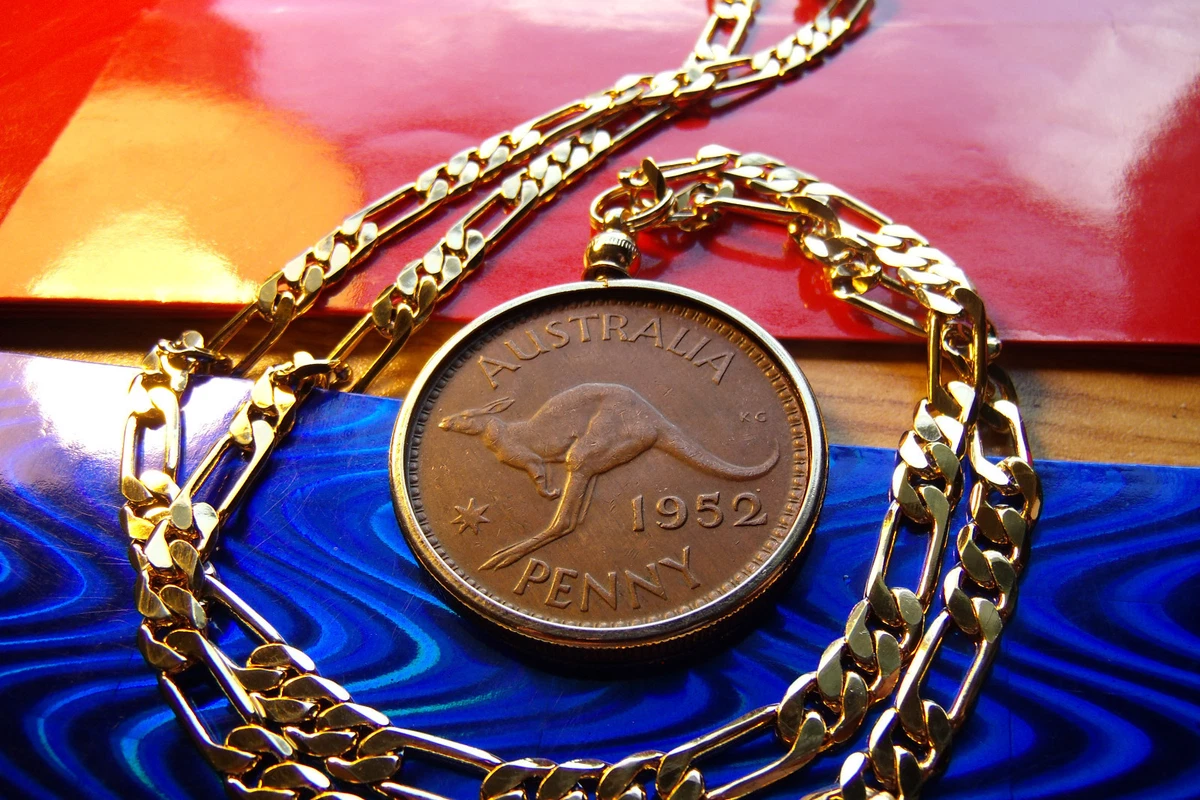 1952 AUSTRALIA Kangaroo Penny PENDANT on a Nice 5mm Wide 24