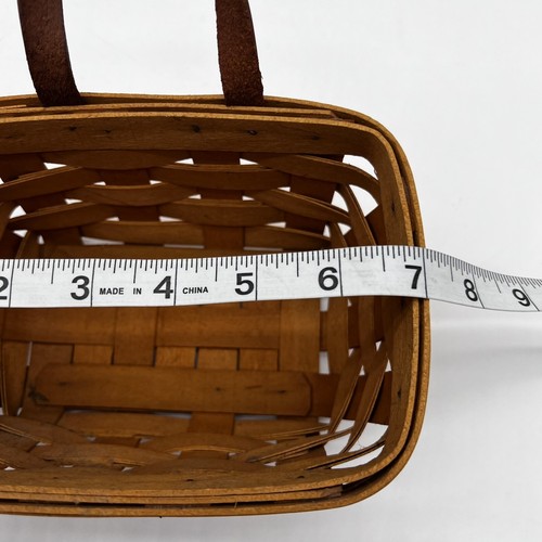 "Cesta colgante tejida a mano Longaberger 1999 vintage correa de cuero 7"" impecable" - Imagen 9 de 11