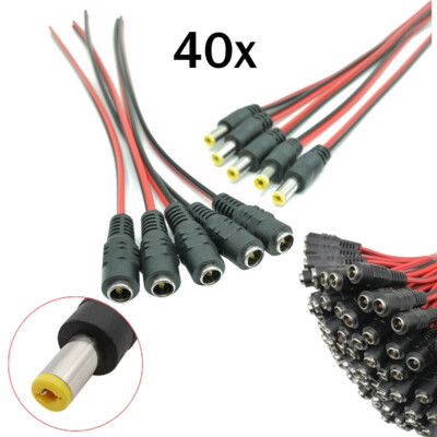 DC Power Pigtail Cable Wire Plug 24AWG 2.1mm x 5.5mm 12V 2A Male & Female 40PCS