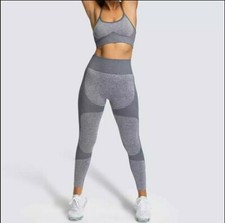 2PCS Women Seamless Yoga Set Gym Bra Top Leggings Workout Fitness Suit UK Medium