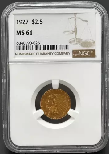 1927 P $2.5 Gold Indian Head Uncirculated Quarter Eagle, NGC MS-61