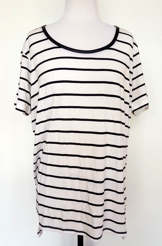 Blouse LOFT Femme, Manches Longues (sleeveless?), Rayures Noir/blanc, Taille M, Neuve