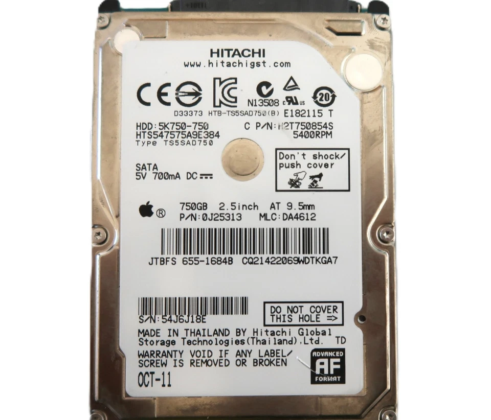 Hitachi HTS547575A9E384 0J25313 DA4612 (54J) Thailand 2.5" 750gb Sata OCT-11 - Image 2 of 3