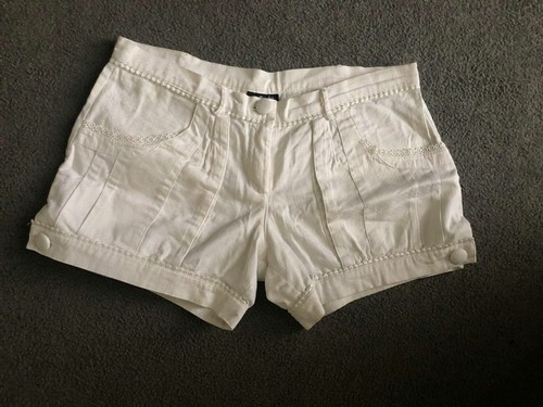 Bardot Talla 8 Pantalones Cortos Playa De Verano Para Mujer Mini Blanco  Bolsillos con cremallera y botones vintage | eBay