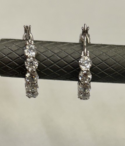 Sterling Silver CZ Inside Out Round Hoop Earrings - Picture 8 of 9
