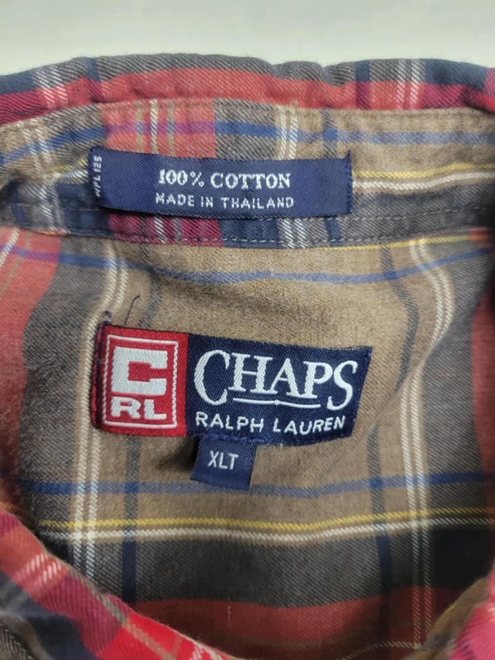 Camisa Chaps Ralph Lauren Para Hombres XLT Marrón A Cuadros Deportista Vestido con Botones  Foto 2 de 4