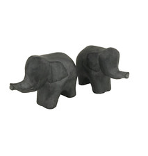 Set of 2 Stylised Wooden Elephants - Slate Grey