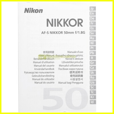 Original Handbuch für Nikon AF-S Nikkor 50mm f1.8 G (Italienisch E G F S J)