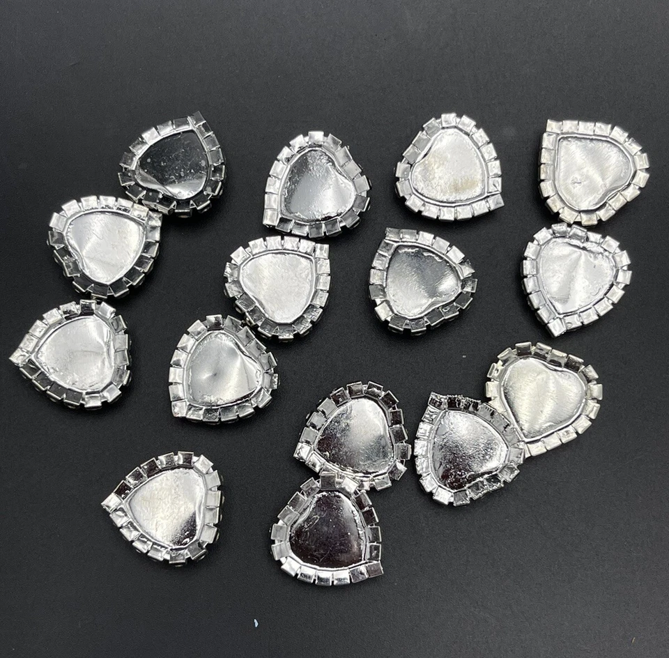 15pcs Heart Ivory Pearl Rhinestone FLATBACKS Button Silver 21x22mm NO SHANKS - Image 4 of 4