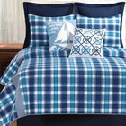 BRICE BLUE PLAID Full / Queen QUILT SET : WHITE STRIPE CABIN CHECK COVERLET