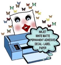INKJET  LASER WHITE MATTE PERMANENT ADHESIVE STICKER  LABEL PAPER - 5 Sheets