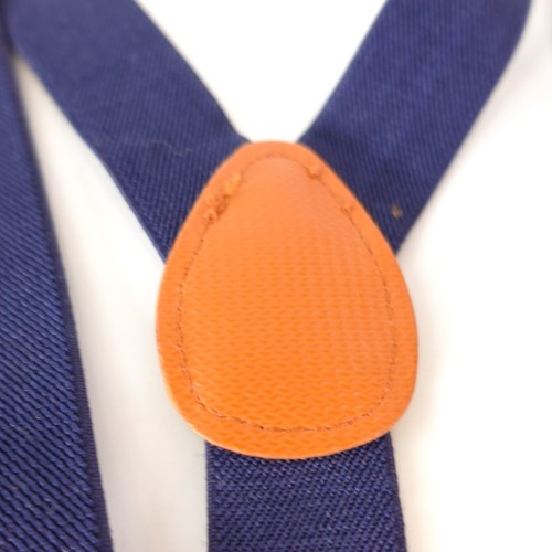 Boy Navy Blue Y Back Classic Suspenders Solid Clip Leather Patch Adjustable - Picture 3 of 7