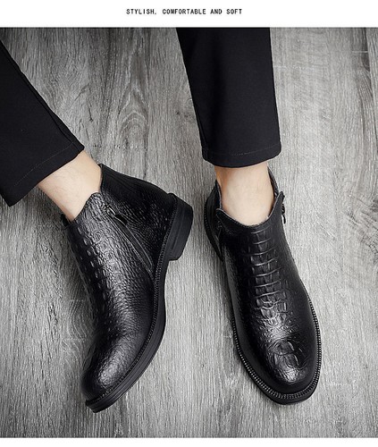 Botas al tobillo estilo británico con cremallera lateral de cuero para hombre talla - Imagen 6 de 15