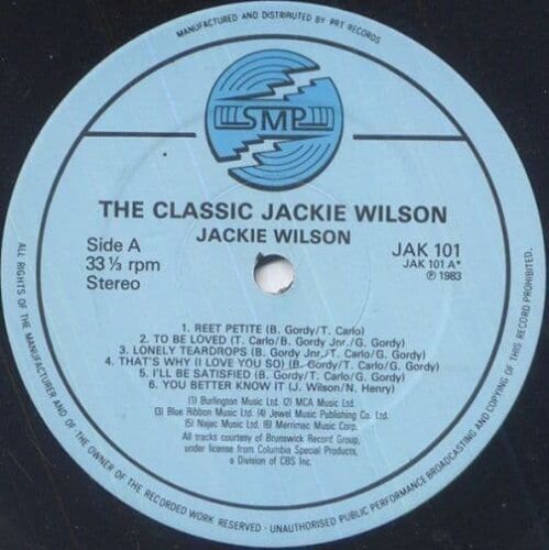 JACKIE WILSON The Classic Jackie Wilson Vinyl Record Album LP SMP 1983 R&B Soul - Picture 2 of 8