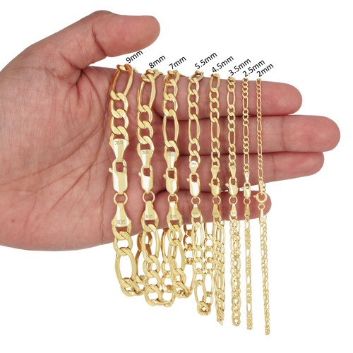 10K Yellow Gold 3.5mm-9mm Italian Figaro Chain Link Bracelet Mens Women 7" 8" 9" - Picture 54 of 72
