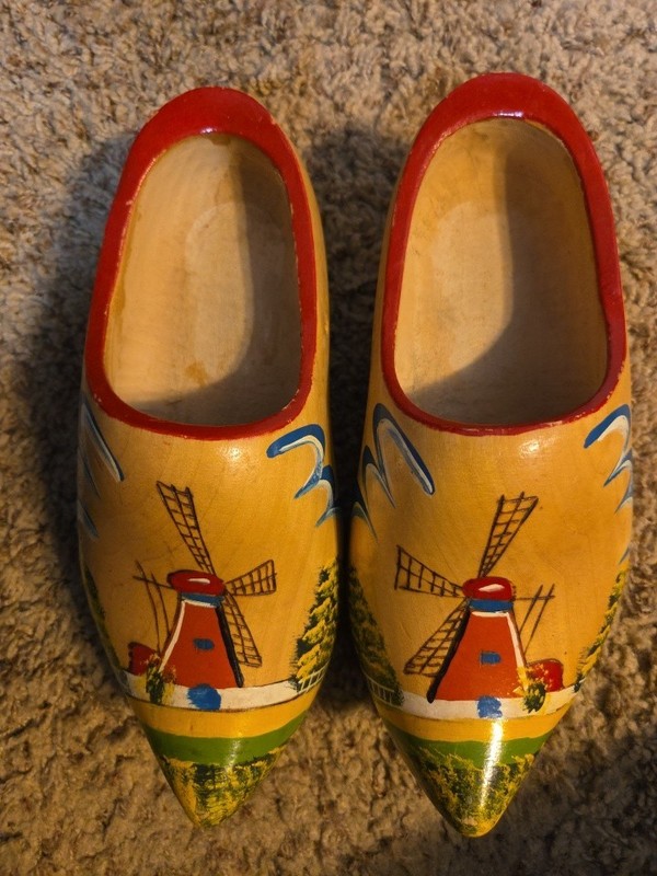 Authentic Hand Carved Handpainted Dutch Windmill Wooden Shoes From Holland