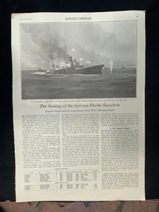 1915 Scientific American Article ~ WWI German Ship Sunk Falklands ~ Admiral Spee