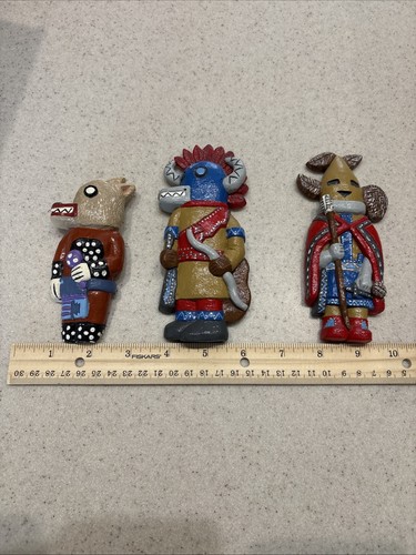 Vintage Southwest Kachina Ornaments Hand Painted Chalkware Clay Lot of 3 - Picture 7 of 7