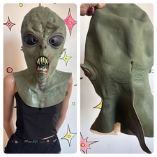 Glow in the Dark Green Alien Latex Mask Oversized Sci-Fi Halloween Costume Mask