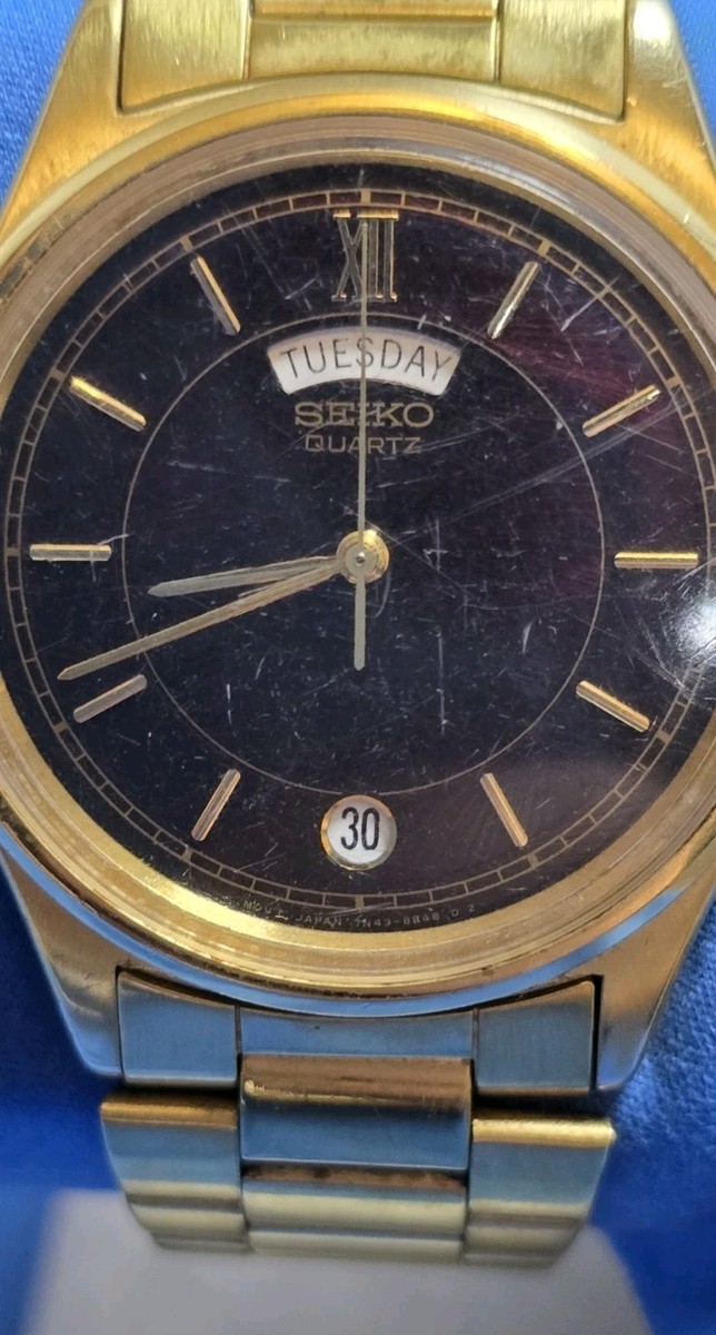 Seiko SGF206 Day-Date Gold Tone Quartz Men's Watch 7N43-8A39