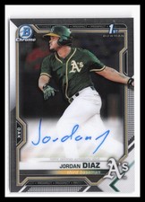 2021 Bowman Chrome Prospect Autographs #CPA-JDI Jordan Diaz Athletics Rookie SP