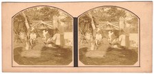 Traite du lait vache Vie rurale campagne Photo Stereo circa 1860