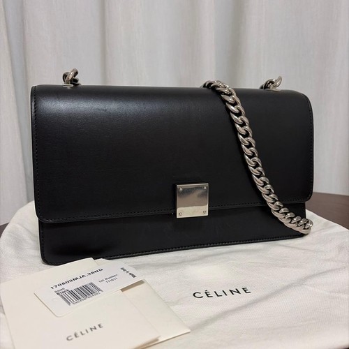 Celine Black Leather Shoulder Bag Vintage Excellent From Japan