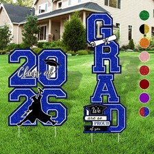 Graduation Yard Sign Class of 2026 Decorations - 4pcs Large Size Blue Glitter...