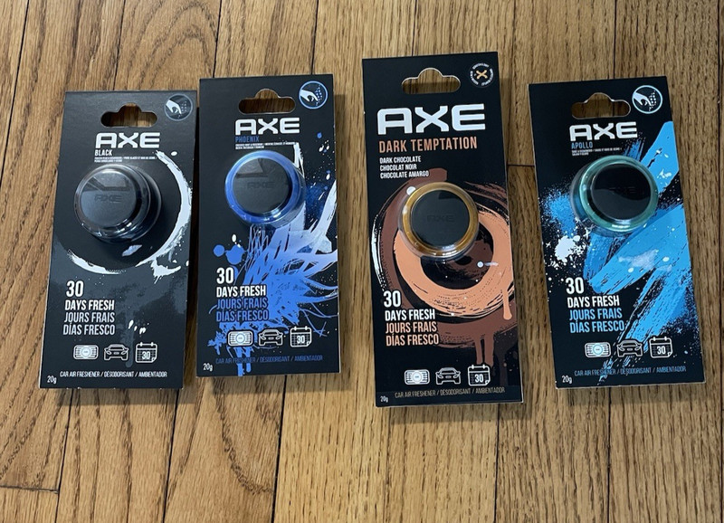Lot of 4 AXE 30 Days Fresh Car Air Freshener Variety Scents- Phoenix, Black, Dar