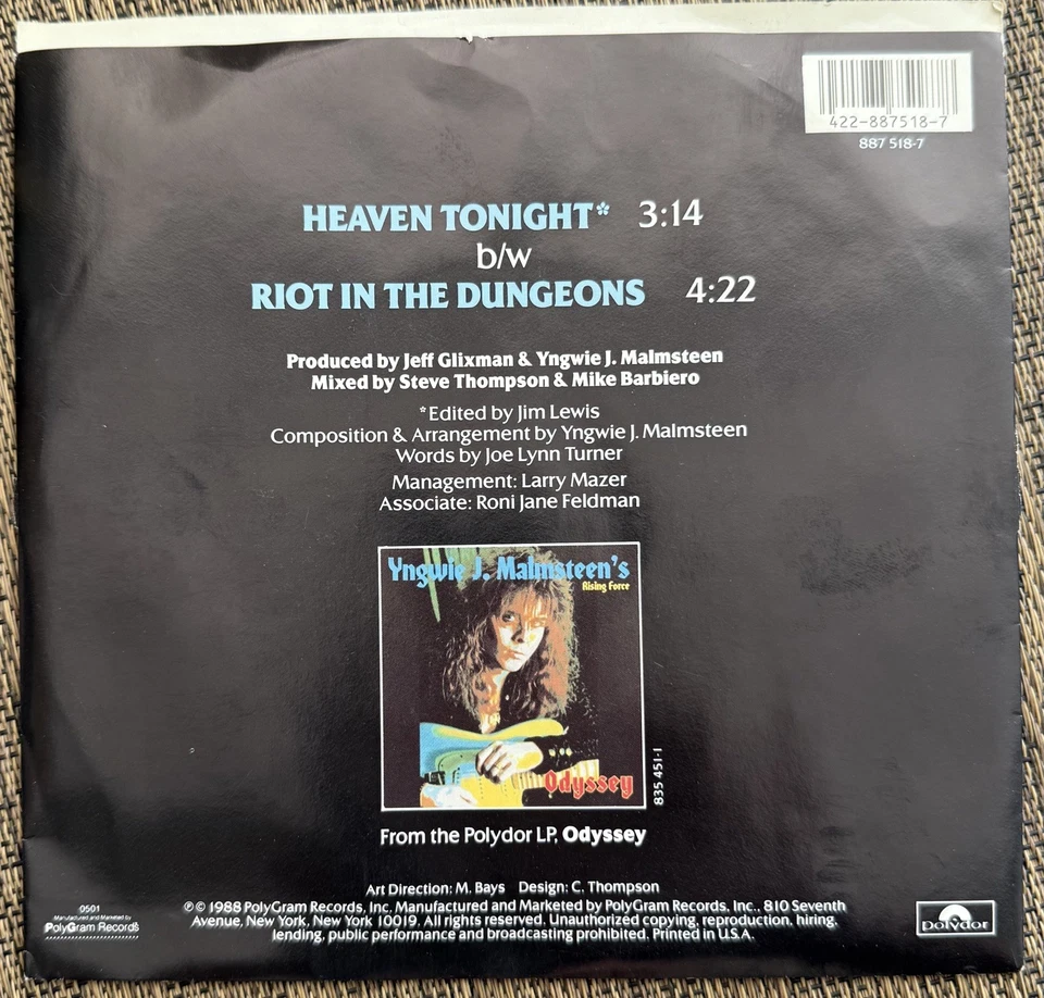 Yngwie J. Malmsteen’s Rising Force- Heaven Tonight / Riot in the Dungeons - M PS Foto 2 de 4