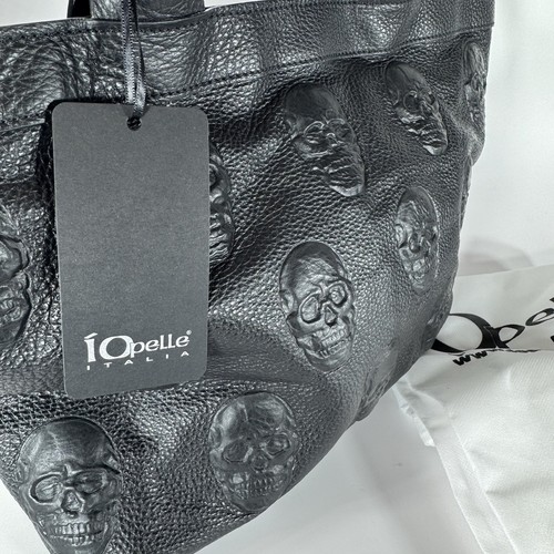IO Pelle Italia Umhängetasche Totenkopf schwarz 14x10x6 Base Leder Italien 552/R Neu mit Etikett - Bild 11 von 11