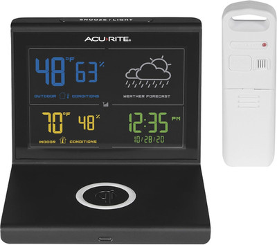 Acurite Weather Forecaster with Wireless Charging Pad, Alarm Clock with Indoor/O