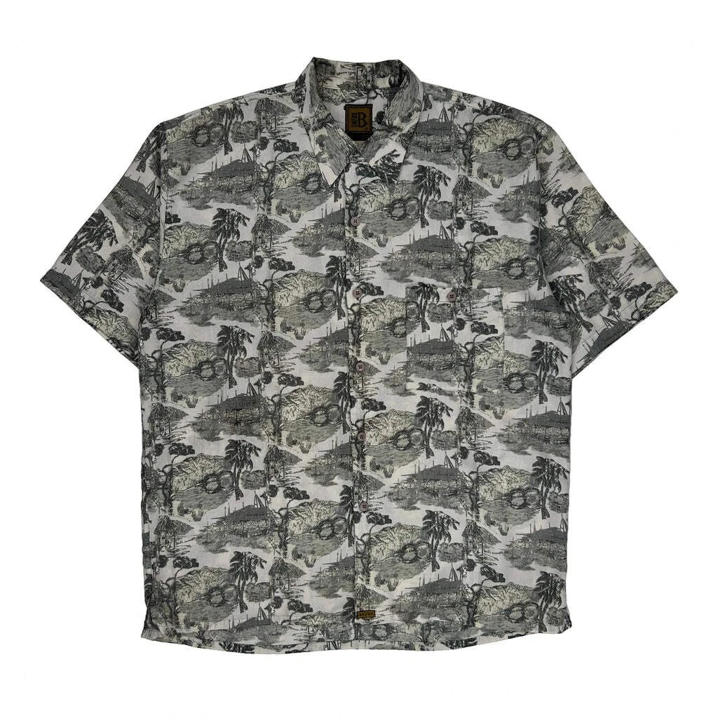 Bruno Hawaiian Shirt - Large Grey Polyester