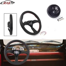 Genuine Leather 14“Steering Wheel w/Horn + Hub Adapter 170H For Dodge Chevy GM