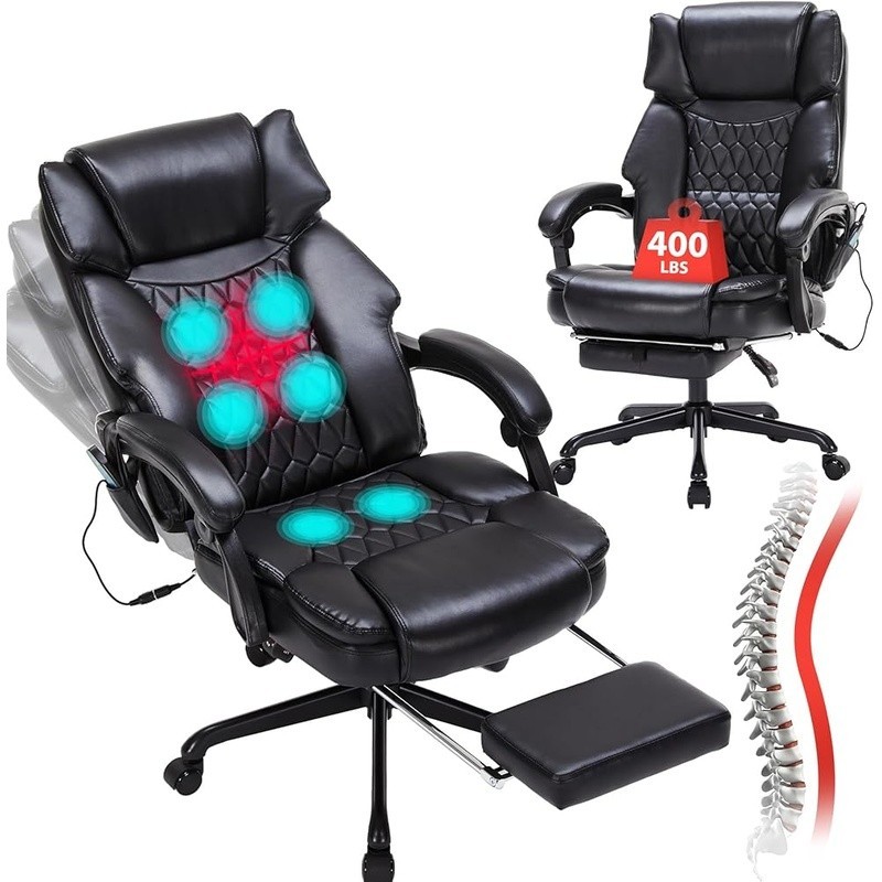 Ergonomic Massage Office Chair W/ Heat Reclining Footrest Adjustable Height New