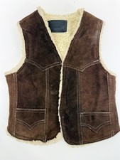 Vintage Kids Shearling Suede Vest Brown Leather Mexico Western Small
