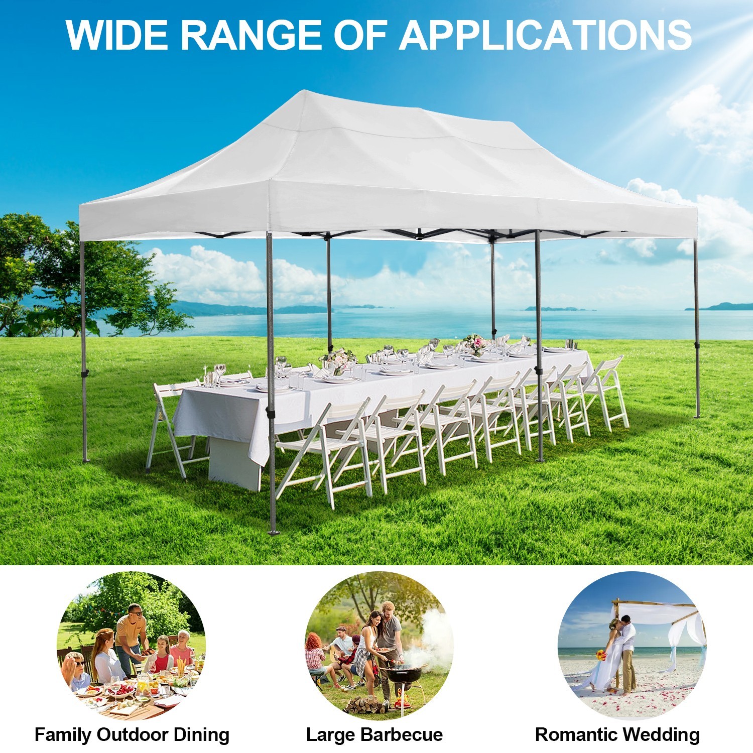 Pop up Canopy 10x20ft Heavy Duty Gazebo Instant Commercial Tent Frame Thickened