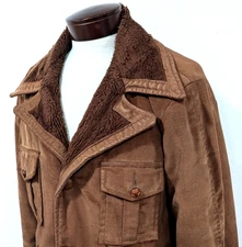 Vtg 60s 70s WESTWIND Men's XL Coat Jacket ROCKABILLY Brown Corduroy Sherpa USA *