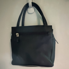 Women's Small Black Satchel Top Handle Zip Inner Pockets Silver Hardware