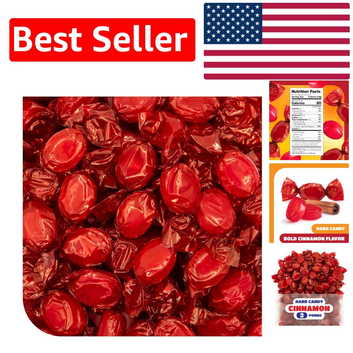 2 Pound Bulk Cinnamon Candy - Individually Wrapped Hard Treats for