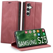 Case Compatible with Samsung Galaxy S25 5G,Wallet Case with S25 6.2 Inch Red
