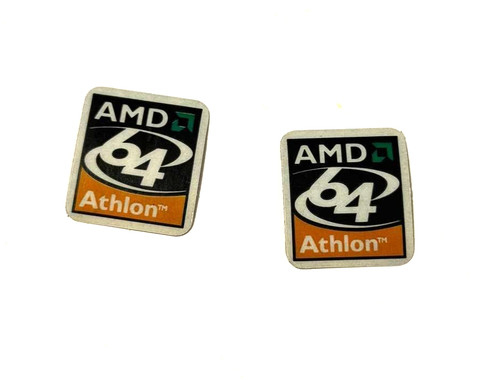 2x Vintage AMD 64 Athlon NON-Adhesive NON STICKY Sticker Decal Badge 19mm x 22mm