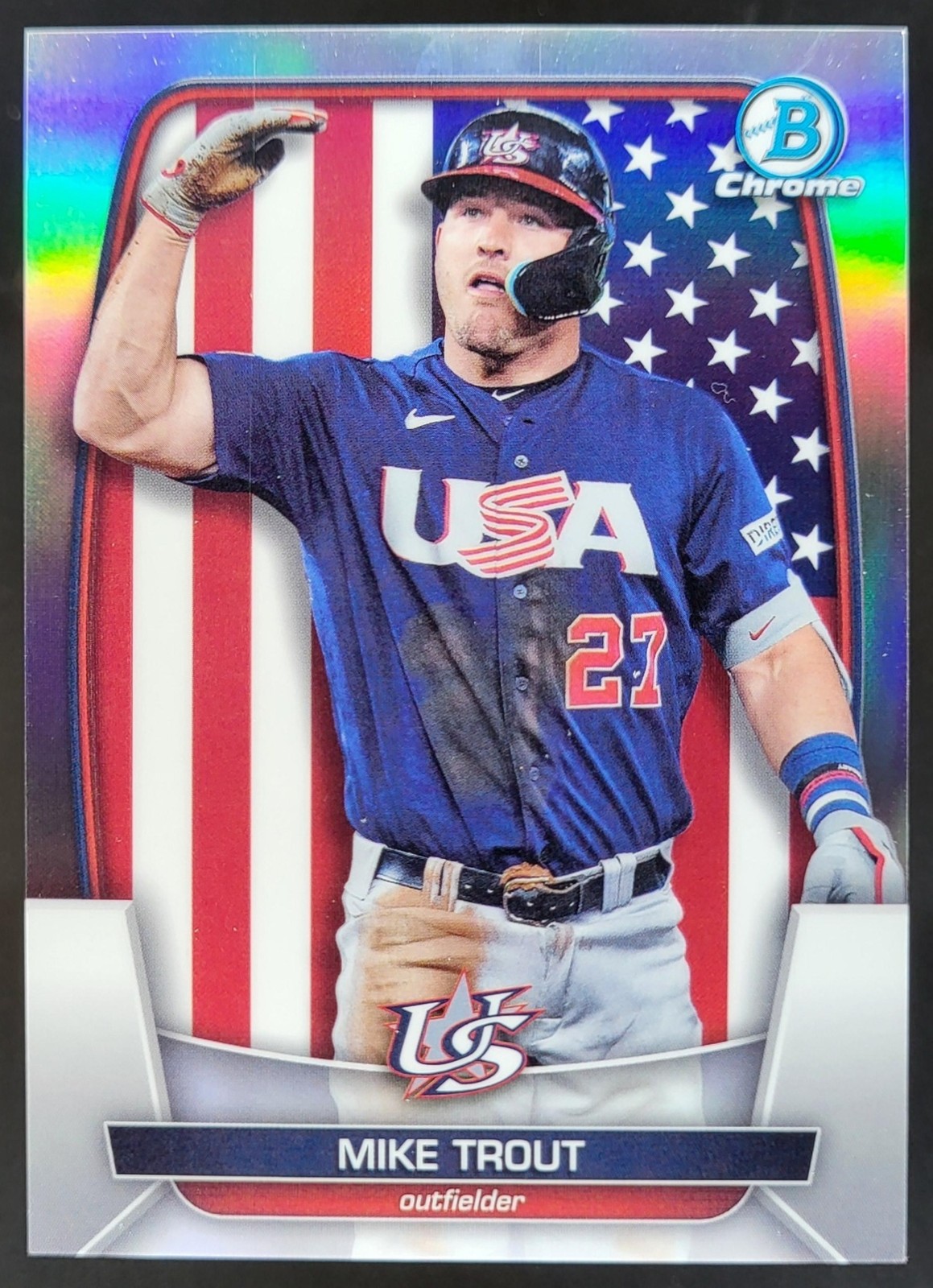 Mike Trout 2023 Bowman Chrome #WBC-90 WBC Flag - Refractor /499