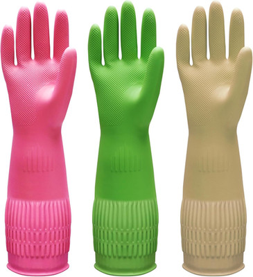 3 Pairs of Rubber Dishwashing Gloves for Kitchen and Household Cleaning   Lon...