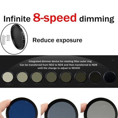 Professioneller ND2 bis ND400 variabel einstellbarer ND-Filterlinsenfilter für