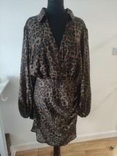 BOOHOO Dress UK20, Animal Print, Long Sleeve, Ruched Waist NEW!